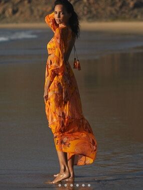 Vineet Bahl-Flowing Orange Floral Maxi Dress